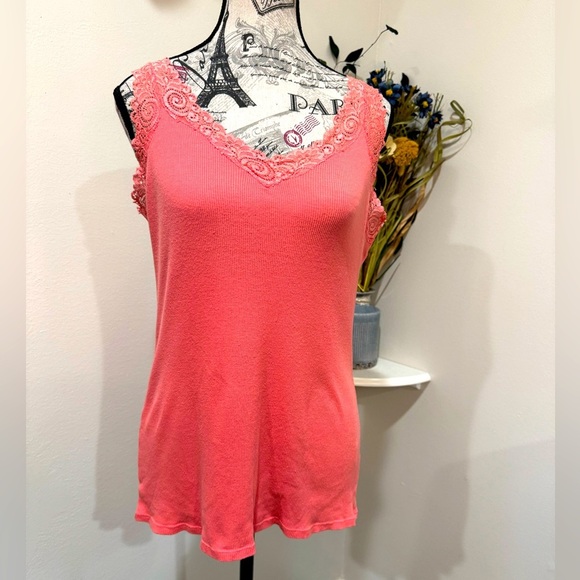 August Silk Cotton Orange Lace Trim Tank Top size Large - Picture 1 of 9